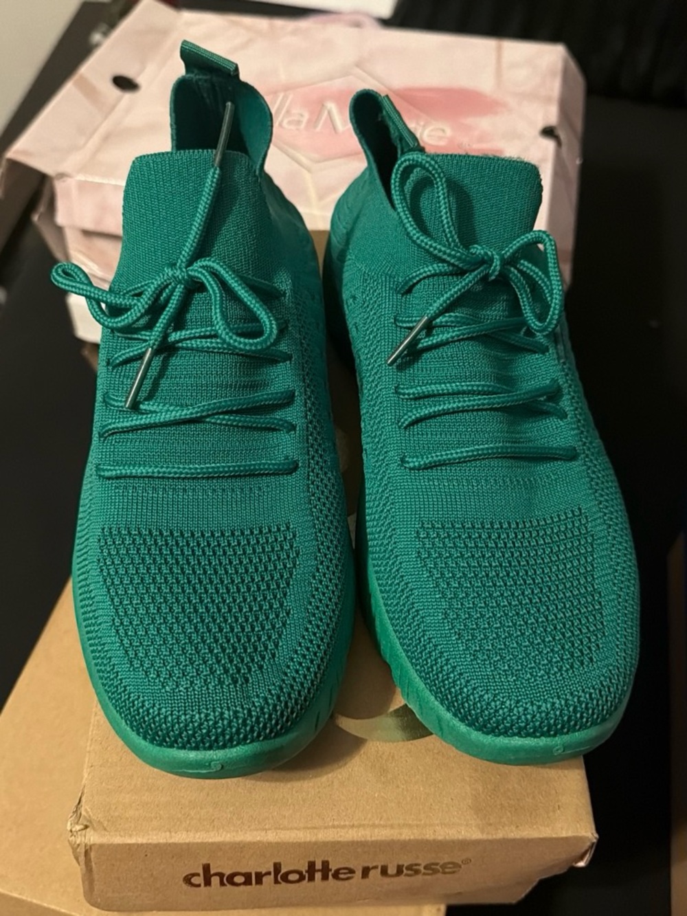 Charlotte Russe Knit Lace-Up Sneakers in Teal Green